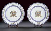 Qianlong circa 1795 A pair of famille rose and underglaze blue armorial plates